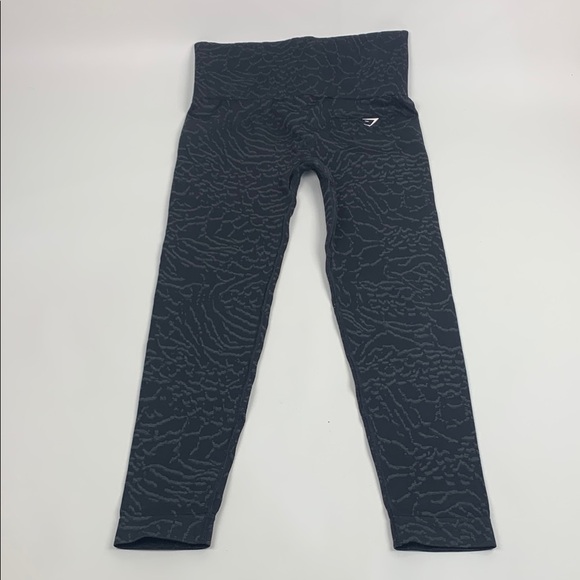 GYMSHARK Black patterned Leggings White shark logo Stretchy Size Small - Picture 1 of 15